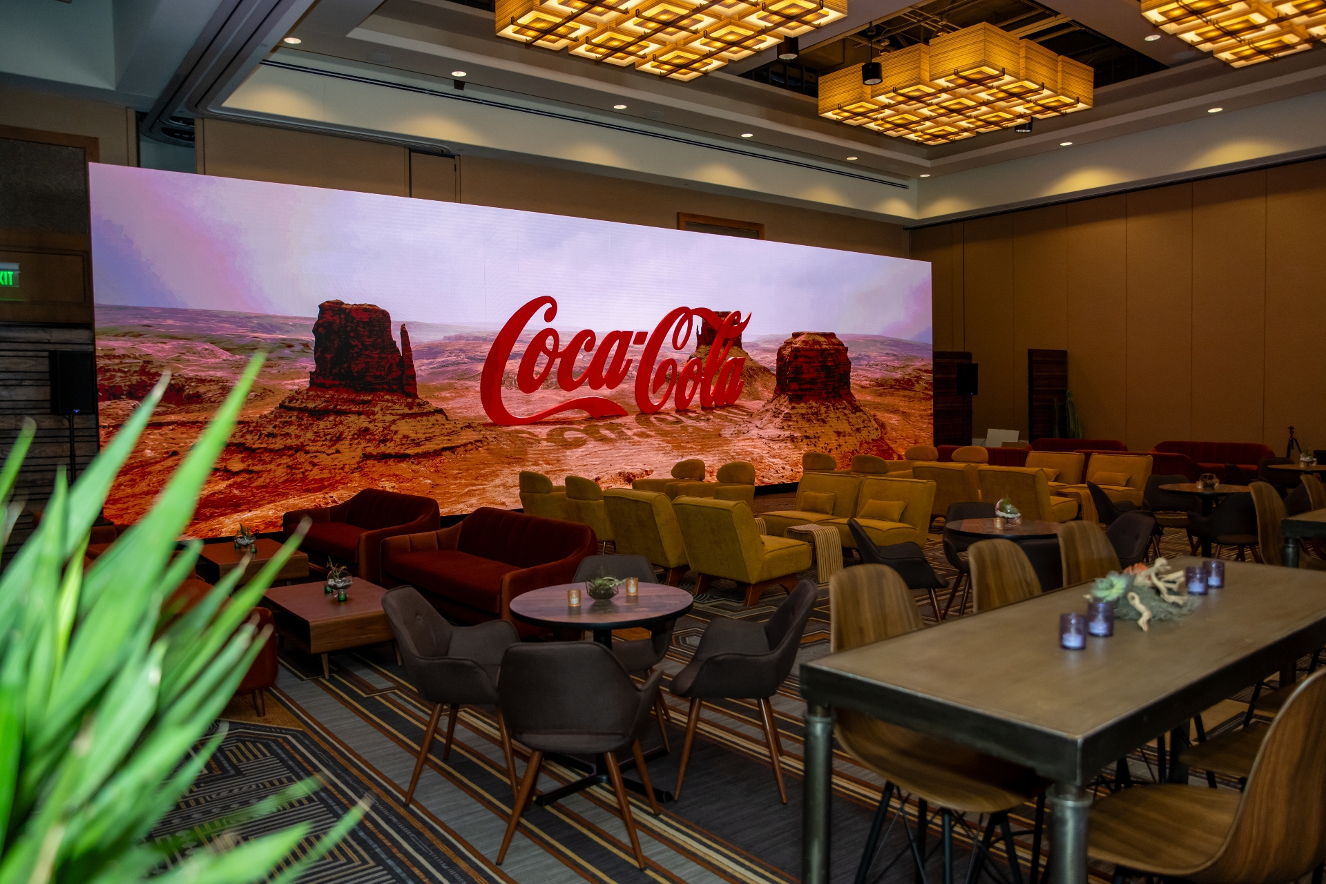 Coca-Cola branded LED video wall at corporate lounge event
