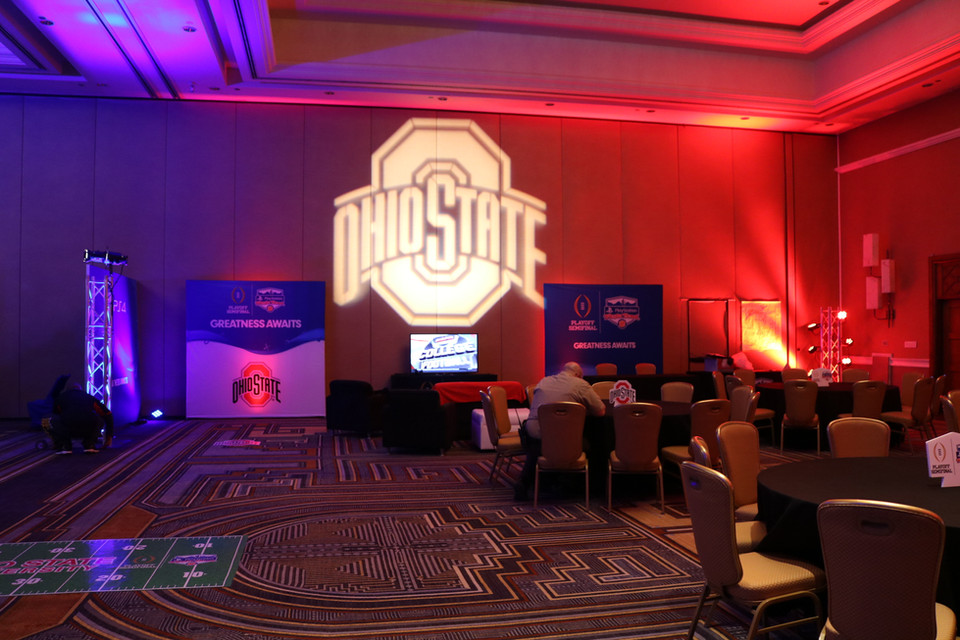 College football event with custom LED Gobo and uplighting